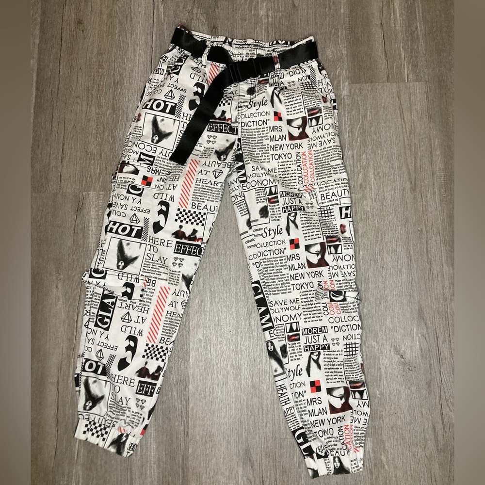 Newspaper Print Cargo Pants